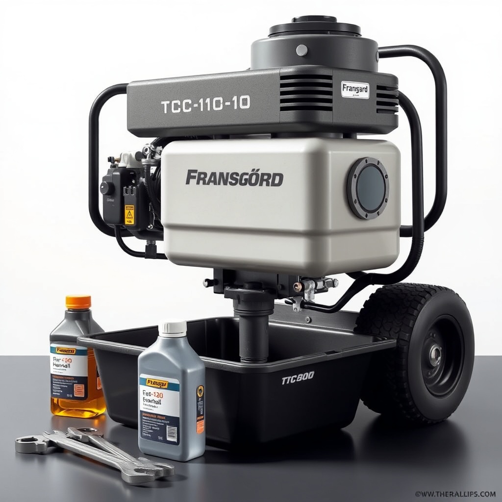<clean photorealistic photo/illustration of a Fransgård TC-10 with drain pan under the hyd
