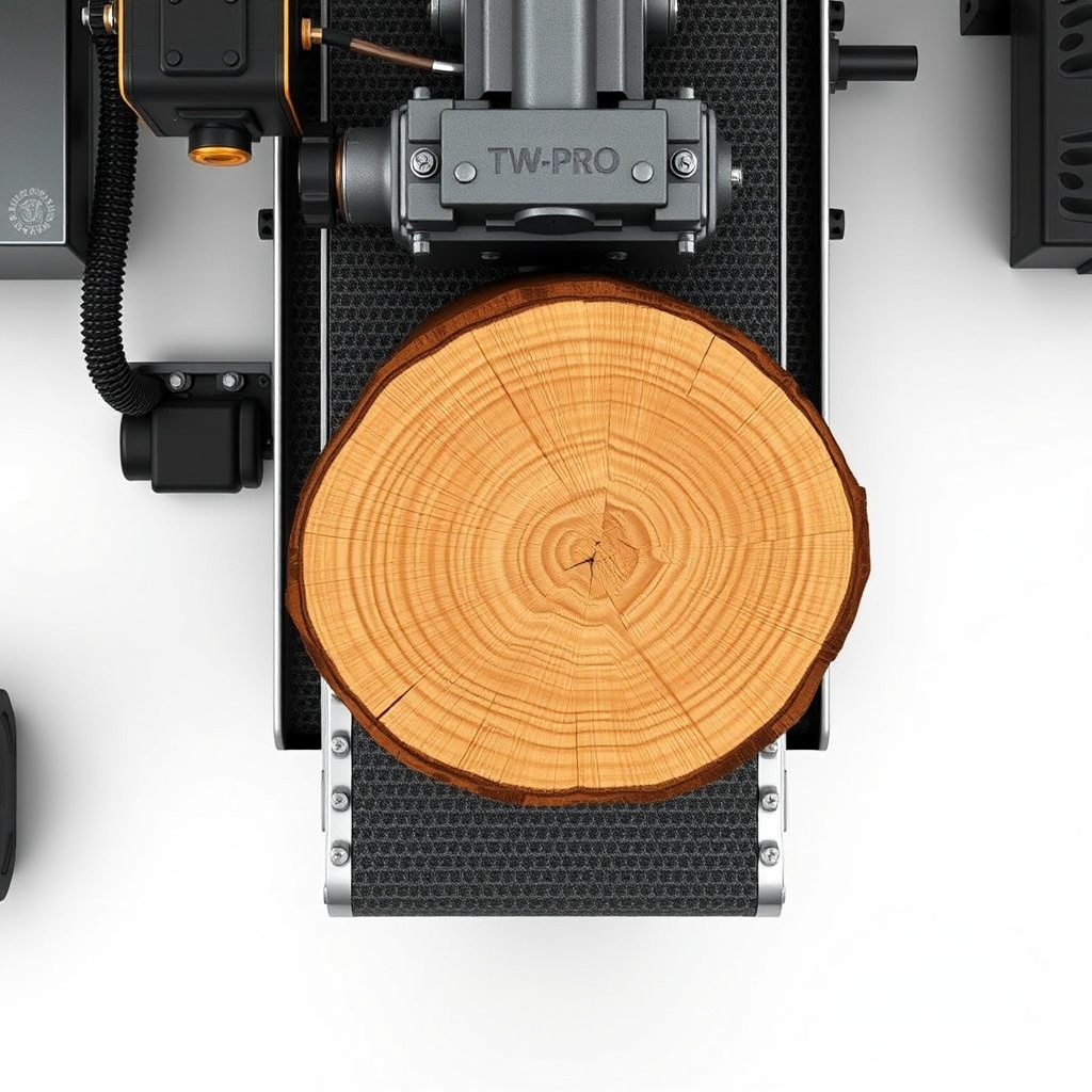 Photorealistic overhead shot of a Timberwolf TW-PRO conveyor and hydraulic motor
