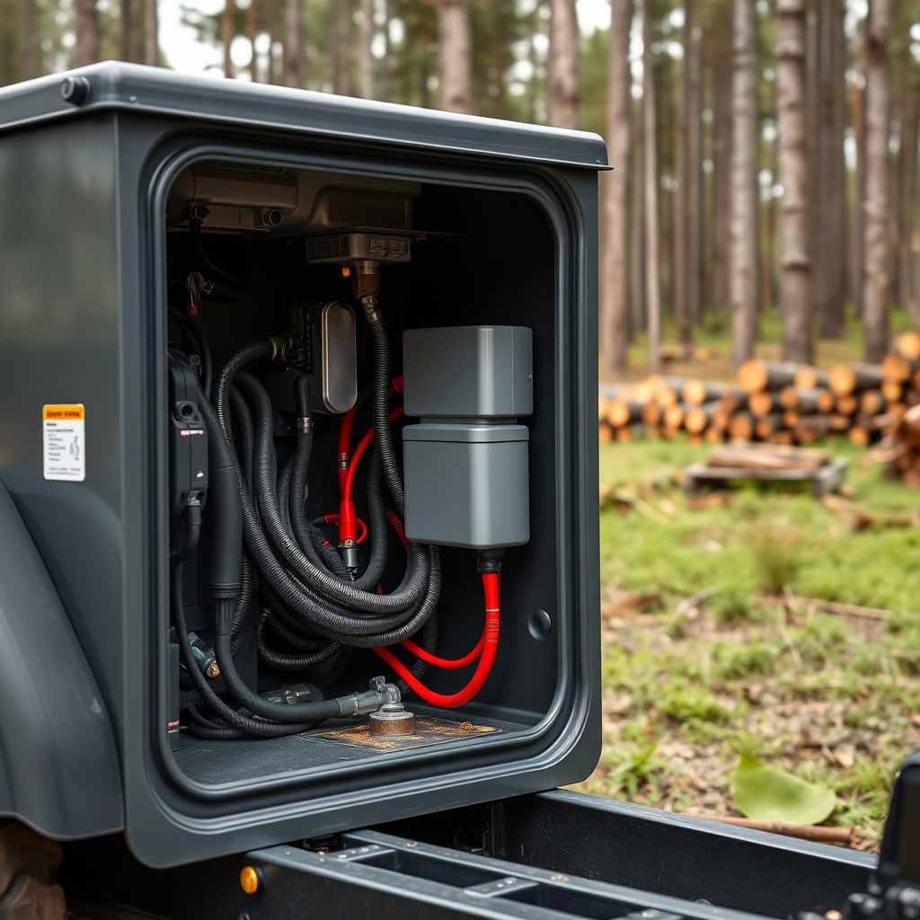 <A clean photorealistic photo of a Timberwolf TW-PRO in a woodlot
