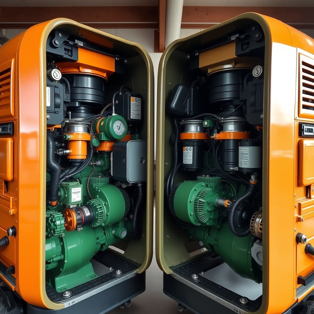 Side-by-side engine bay shot of a Timberwolf TW-PRO with orange paint and a Fransgård TC-1
