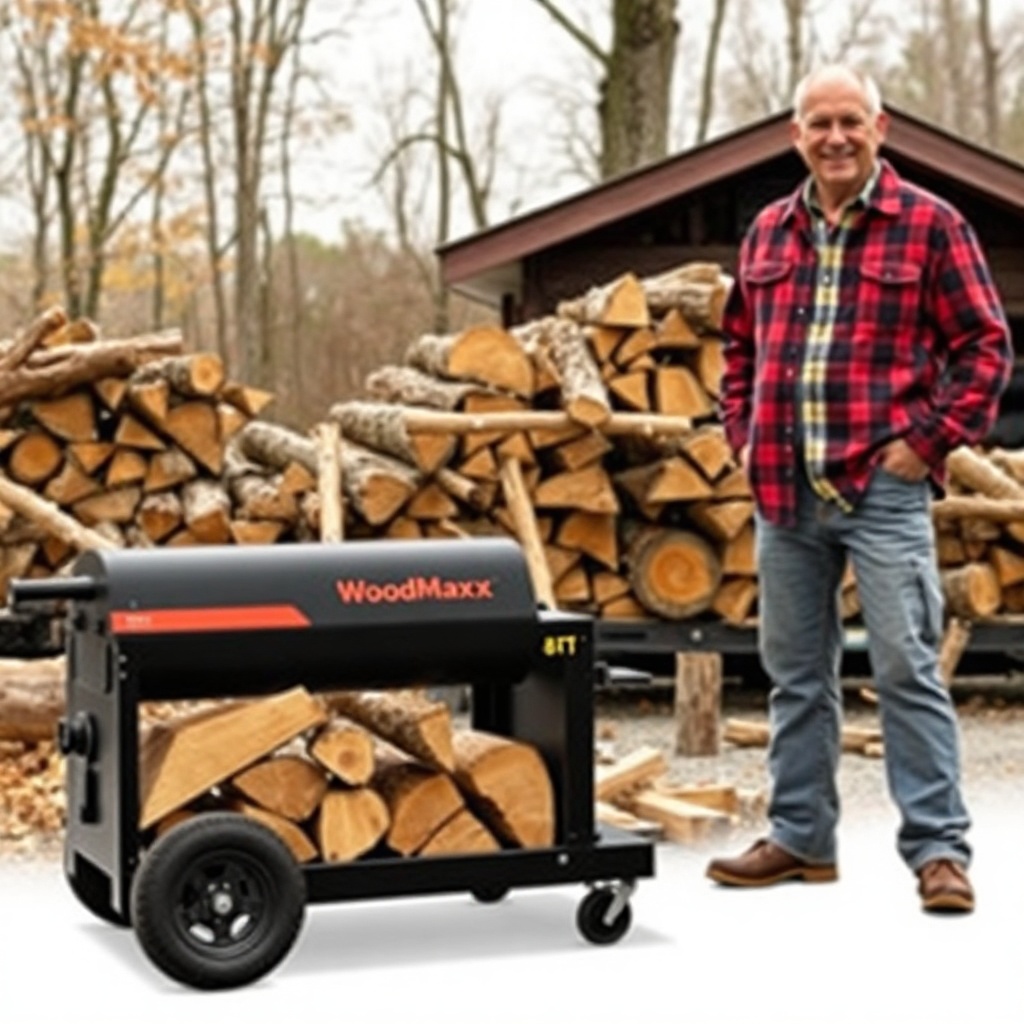 <clean photorealistic photo/illustration showing a satisfied owner standing next to the Wo