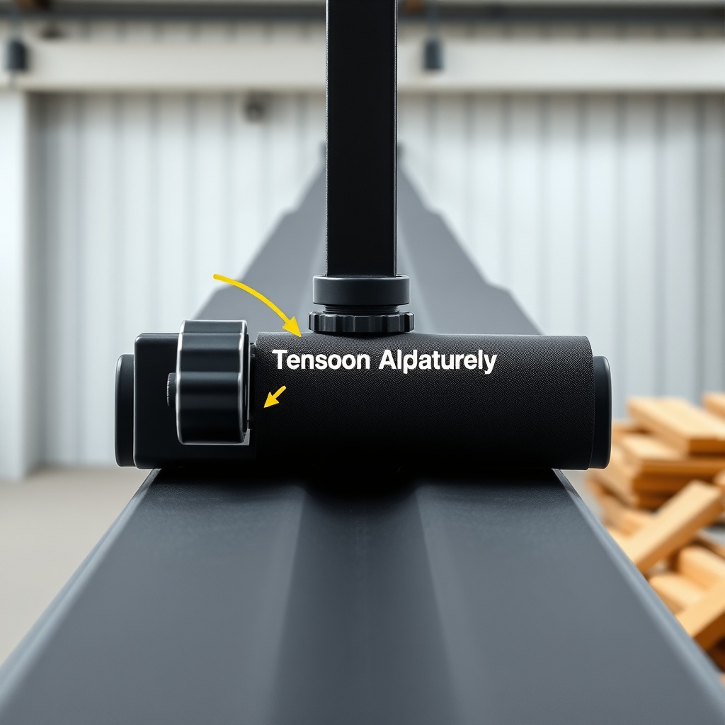 Clean photorealistic photo of a WoodSplitPro conveyor belt system being inspected