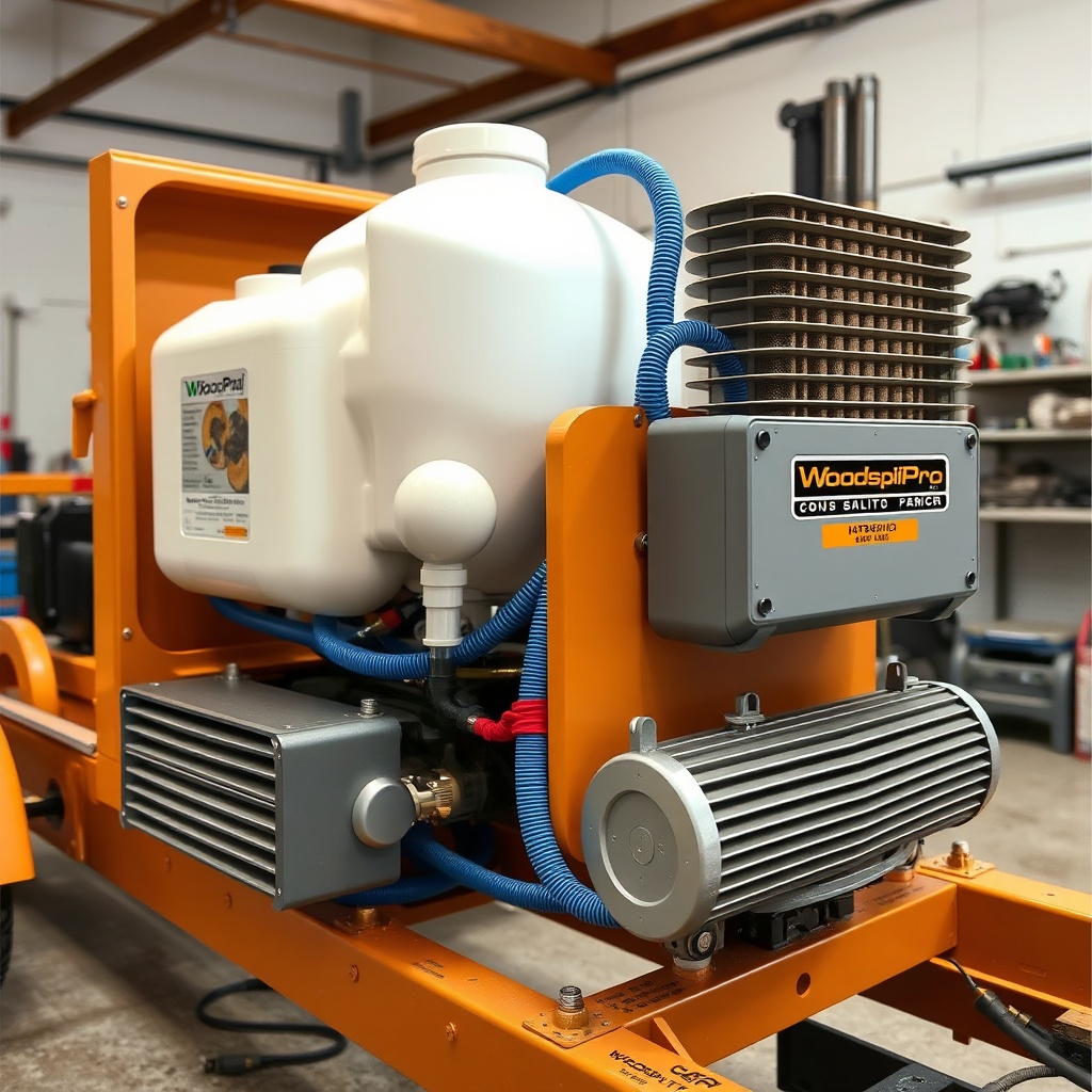 A photorealistic photo of a WoodSplitPro with its side panel removed