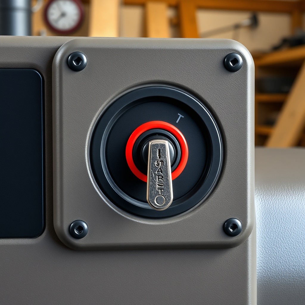 A clean photorealistic photo of a finished WoodSplitPro control panel with a key inserted