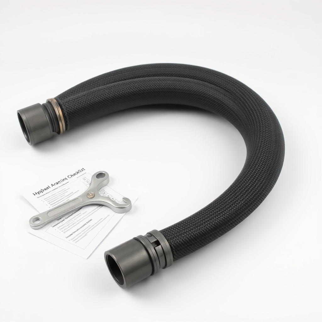 <A clean photorealistic studio shot of a WoodSplitPro’s hydraulic hose bundle
