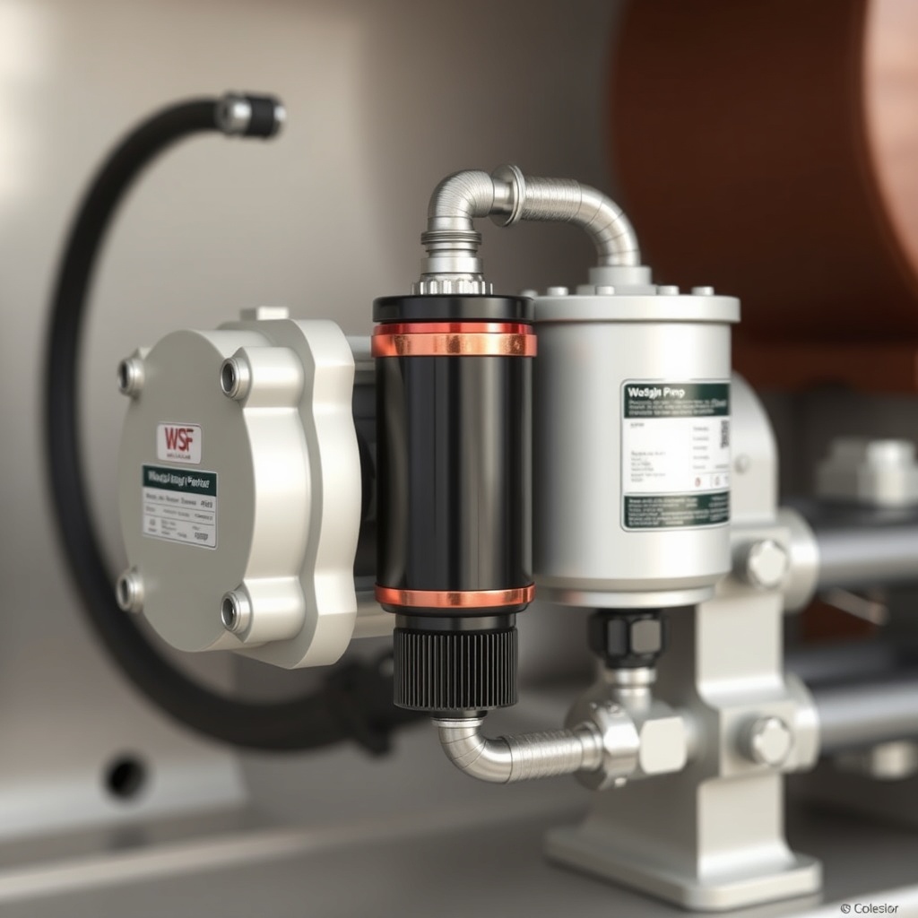 <clean photorealistic photo of a WoodSplitPro hydraulic pump assembly