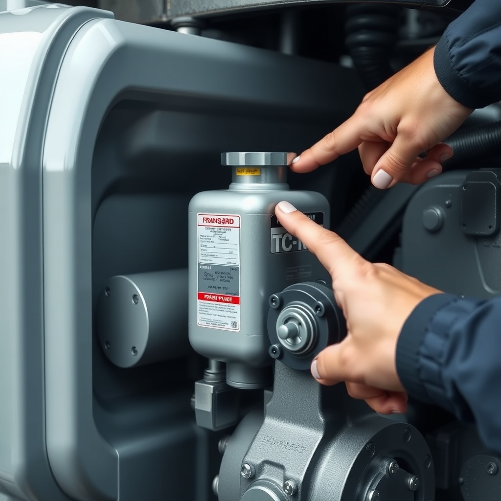 A clean photorealistic photo showing the Fransgård TC-10 hydraulic reservoir and pump hous