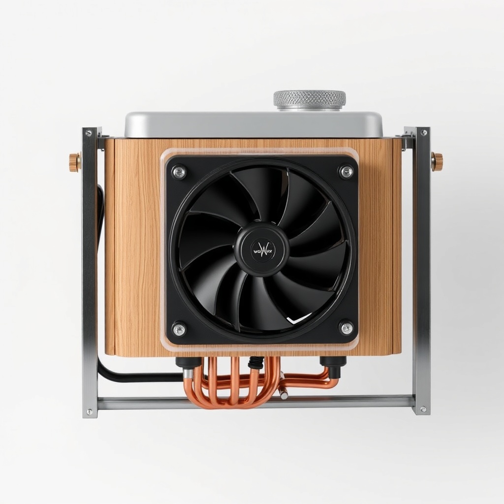 photorealistic photo of a WoodSplitPro oil cooler with fan