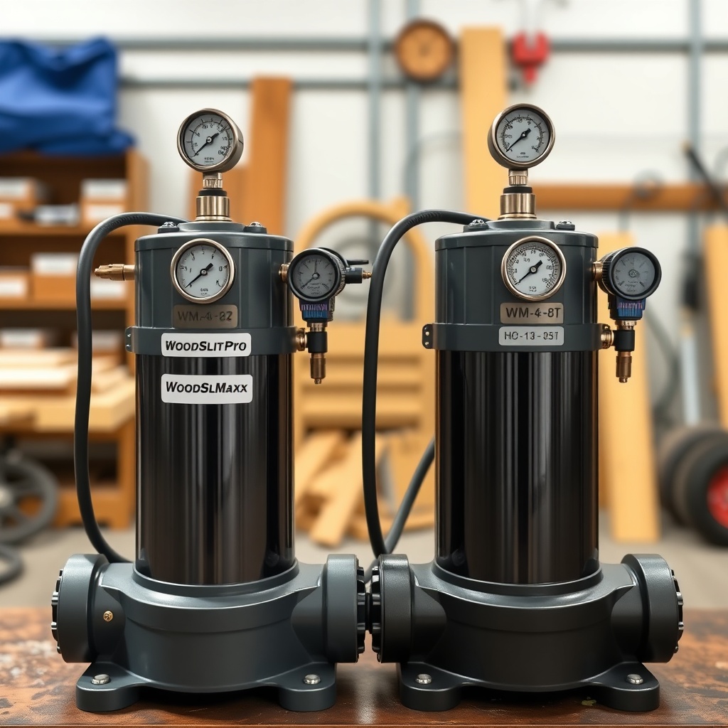 <clean photorealistic photo/illustration of two hydraulic pumps side by side