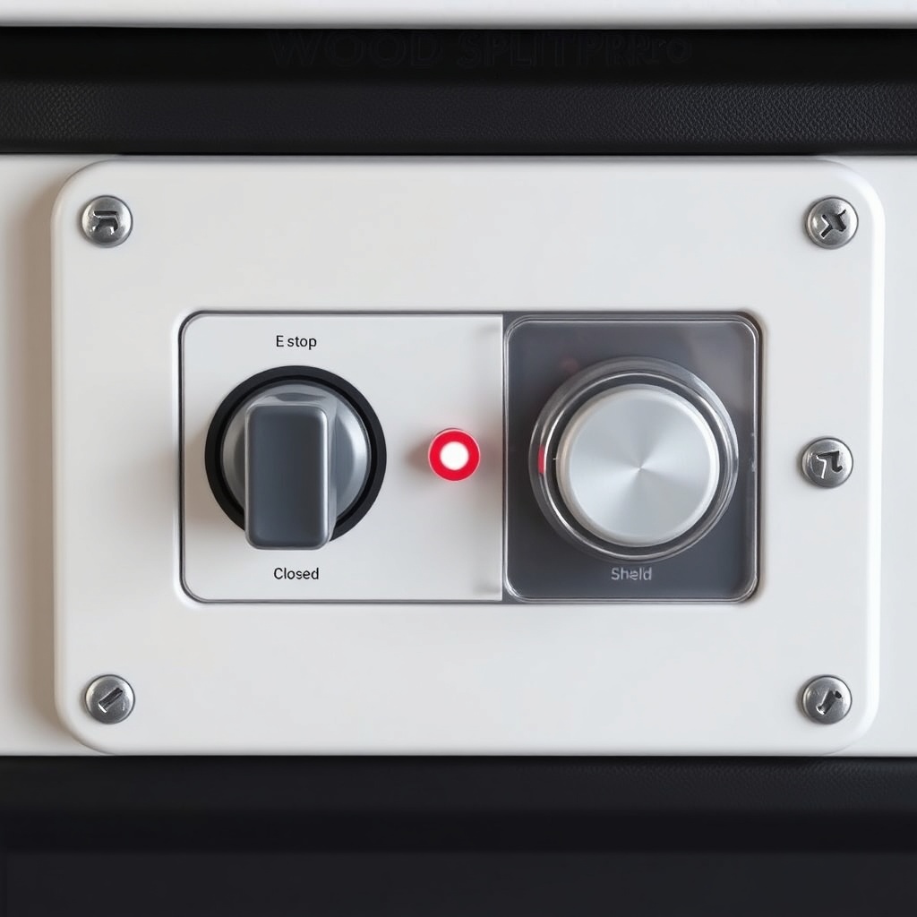 A clean photorealistic photo of the WoodSplitPro control panel with two-handed activation